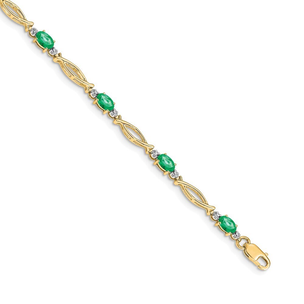 14k Yellow Gold Diamond & Emerald Bracelet